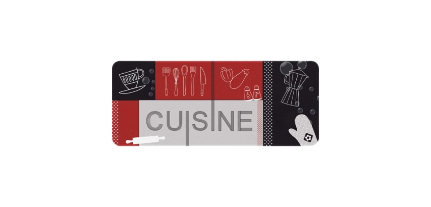 Tapis multi-usage - de cuisine - 50 x 120 cm - motif Cuisine rouge/noir