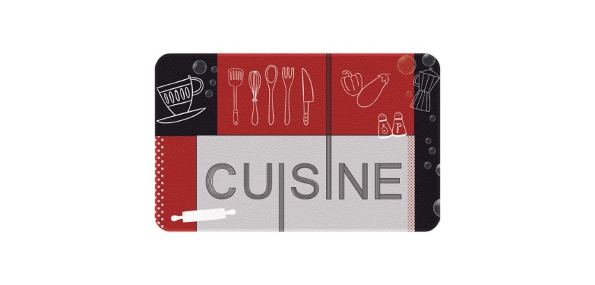 Tapis multi-usage - de cuisine - 50 x 80 cm - motif Cuisine rouge/noir