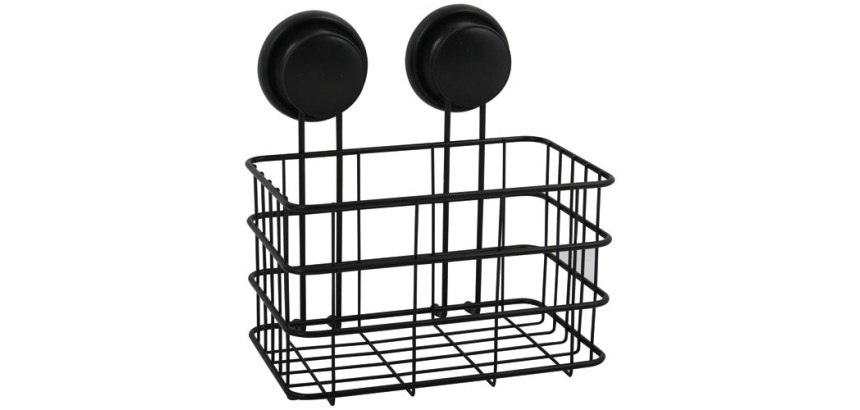 Etagère - panier de douche - à ventouse - noir mat