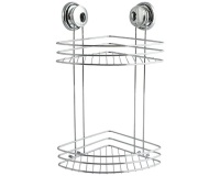 Etagère d'angle - de douche - 2 niveaux - à ventouses - acier chromé