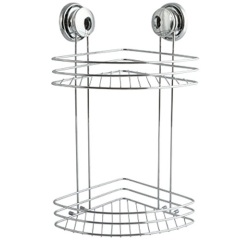 Etagère d'angle - de douche - 2 niveaux - à ventouses - acier chromé