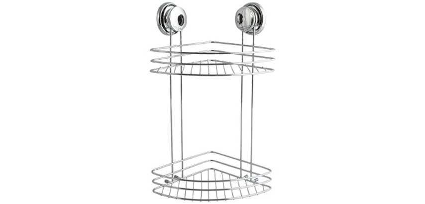 Etagère d'angle - de douche - 2 niveaux - à ventouses - acier chromé