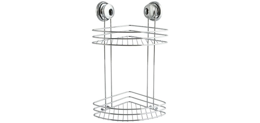 Etagère d'angle - de douche - 2 niveaux - à ventouses - acier chromé