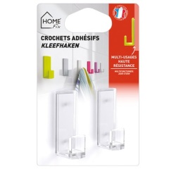 Grand crochet adhésif - cristal - lot de 2