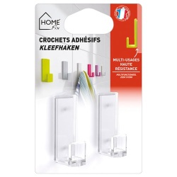 Grand crochet adhésif - cristal - lot de 2