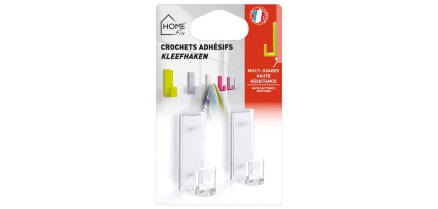 Grand crochet adhésif - cristal - lot de 2