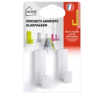 Grand crochet adhésif - blanc - lot de 2