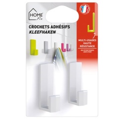 Grand crochet adhésif - blanc - lot de 2