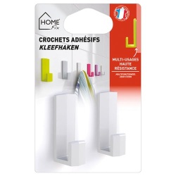 Grand crochet adhésif - blanc - lot de 2
