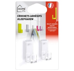 Petit crochet adhésif - cristal - lot de 2