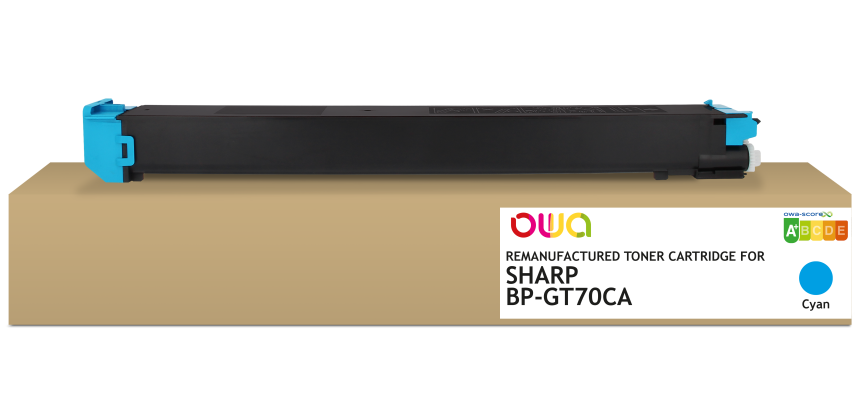 Toner remanufacturé OWA - standard - Cyan - pour SHARP BP-GT70CA