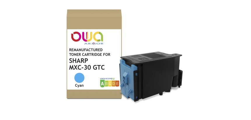 Toner remanufacturé OWA - standard - Cyan - pour SHARP MXC-30GTC, SHARP MXC-30GTC