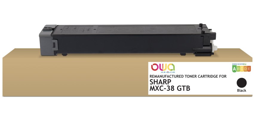 Toner remanufacturé OWA - standard - Noir - pour SHARP MXC-38GTB, SHARP MXC-38GTB