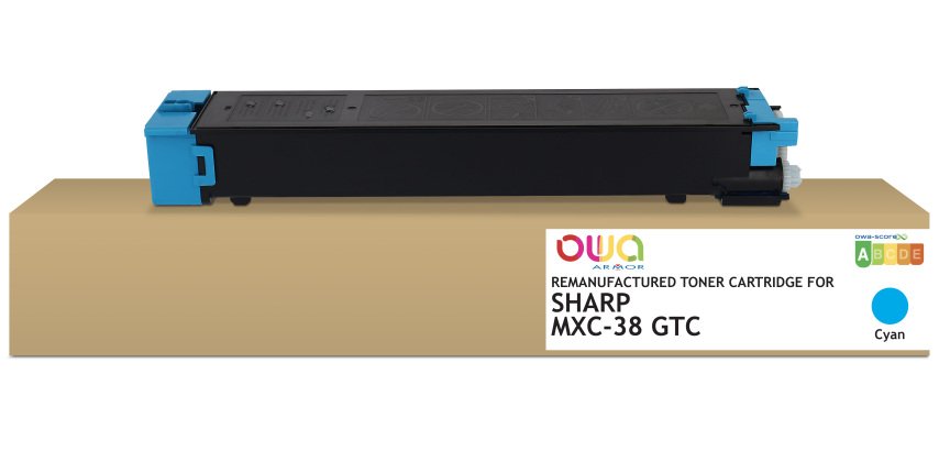 Toner remanufacturé OWA - standard - Cyan - pour SHARP MXC-38GTC, SHARP MXC-38GTC