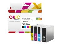 Pack de 4 cartouches OWA compatible Canon PGI2500 Noir Cyan Magenta Jaune pour imprimante jet d'encre