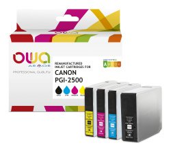 Pack de 4 cartouches OWA compatible Canon PGI2500 Noir Cyan Magenta Jaune pour imprimante jet d'encre