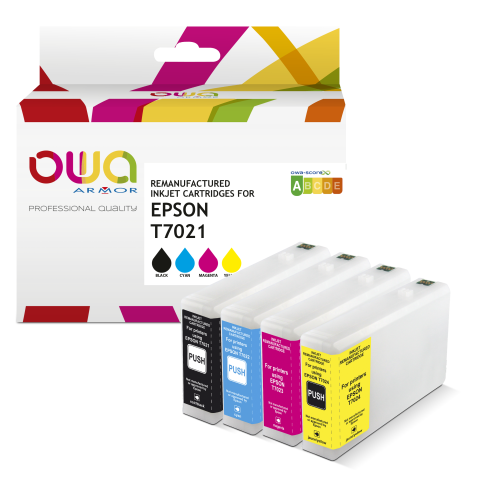 Pack de 4 cartouches d'encre remanufacturées OWA - standard - Noir Cyan Magenta Jaune - pour EPSON T7021, T7022, T7023, T7024