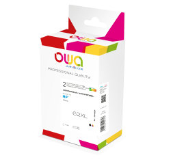 Pack de 2 cartouches d'encre remanufacturées OWA - haute capacité - Noir 3 Couleurs - pour HP 62XL B, 62XL 3C