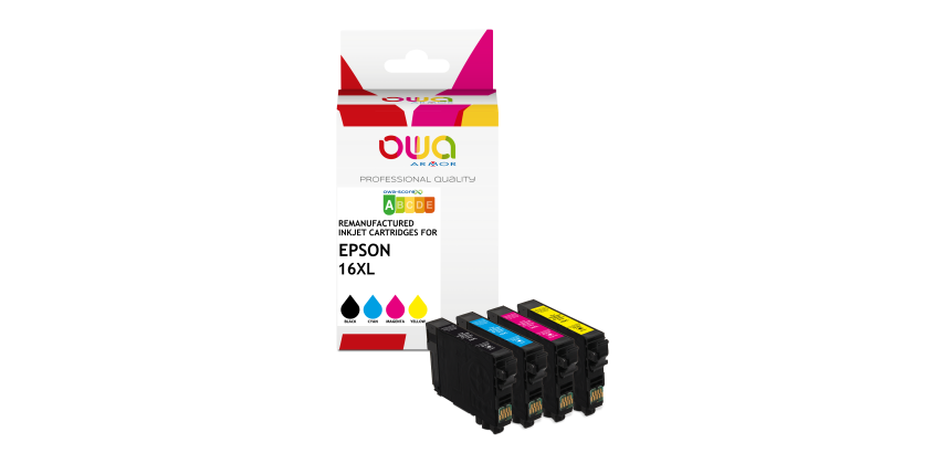 Pack de 4 cartouches d'encre remanufacturées OWA - haute capacité - Noir Cyan Magenta Jaune - pour EPSON 16XL B, 16XL C, 16XL M, 16XL Y