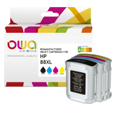 Pack de 4 cartouches d'encre remanufacturées OWA - haute capacité - Noir Cyan Magenta Jaune - pour HP 88XL B, 88XL C, 88XL M, 88XL Y