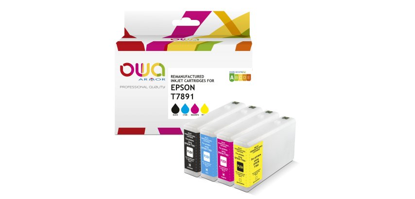 Pack de 4 cartouches d'encre remanufacturées OWA - haute capacité - Noir Cyan Magenta Jaune - pour EPSON T7891, T7892, T7893, T7894