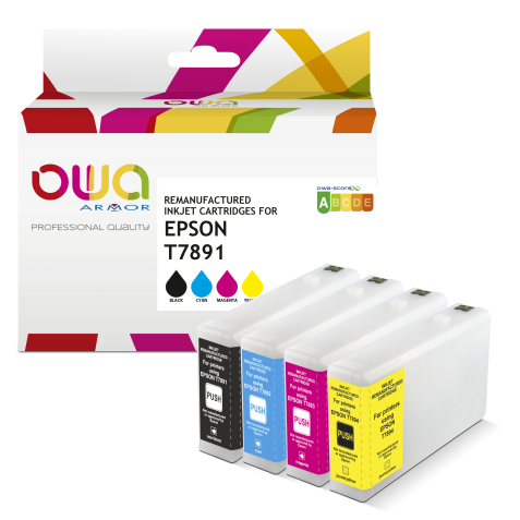 Pack de 4 cartouches d'encre remanufacturées OWA - haute capacité - Noir Cyan Magenta Jaune - pour EPSON T7891, T7892, T7893, T7894
