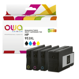 Pack de 4 cartouches d'encre remanufacturées OWA - haute capacité - Noir Cyan Magenta Jaune - pour HP 953XL