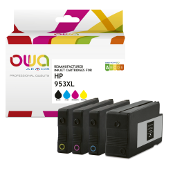 DE_Pack de 4 cartouches d'encre remanufacturées OWA - haute capacité - Noir Cyan Magenta Jaune - pour HP 953XL