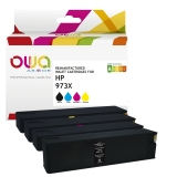 EN_Pack de 4 cartouches d'encre remanufacturées OWA - standard - Noir Cyan Magenta Jaune - pour HP 973X