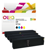 EN_Pack de 4 cartouches d'encre remanufacturées OWA - standard - Noir Cyan Magenta Jaune - pour HP 973X