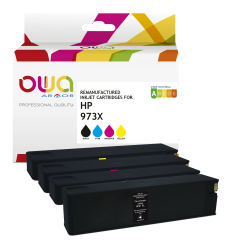 Pack de 4 cartouches d'encre remanufacturées OWA - standard - Noir Cyan Magenta Jaune - pour HP 973X