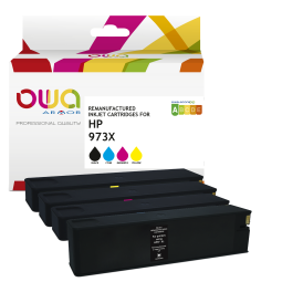 DE_Pack de 4 cartouches d'encre remanufacturées OWA - standard - Noir Cyan Magenta Jaune - pour HP 973X