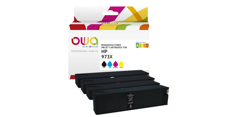 Pack de 4 cartouches d'encre remanufacturées OWA - standard - Noir Cyan Magenta Jaune - pour HP 973X