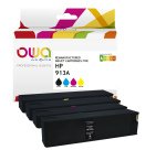 Pack de 4 cartouches d'encre remanufacturées OWA - standard - Noir Cyan Magenta Jaune - pour HP 913A