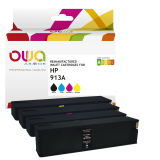 Pack de 4 cartouches d'encre remanufacturées OWA - standard - Noir Cyan Magenta Jaune - pour HP 913A