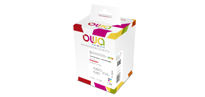 Pack de 5 cartouches d'encre remanufacturées OWA - haute capacité - Noir Noir Cyan Magenta Jaune - pour CANON PGI-580 XXLPGBK, CLI-581 XXLBK, CLI-581 XXLC, CLI-581 XXLM, CLI-581 XXLY