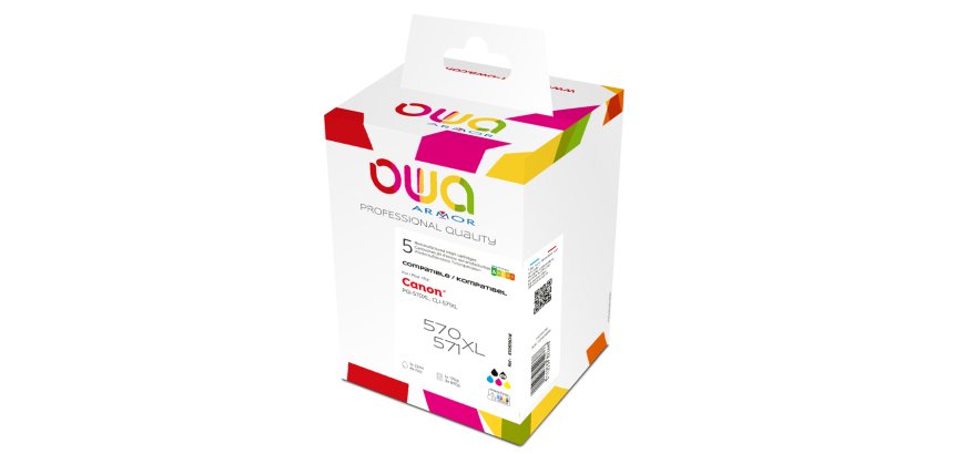 Pack de 5 cartouches d'encre remanufacturées OWA - haute capacité - Noir Noir Photo Cyan Magenta Jaune - pour CANON PGi-570XL B, CLi-571XL BP, CLi-571XL C, CLi-571XL M, CLi-571XL Y