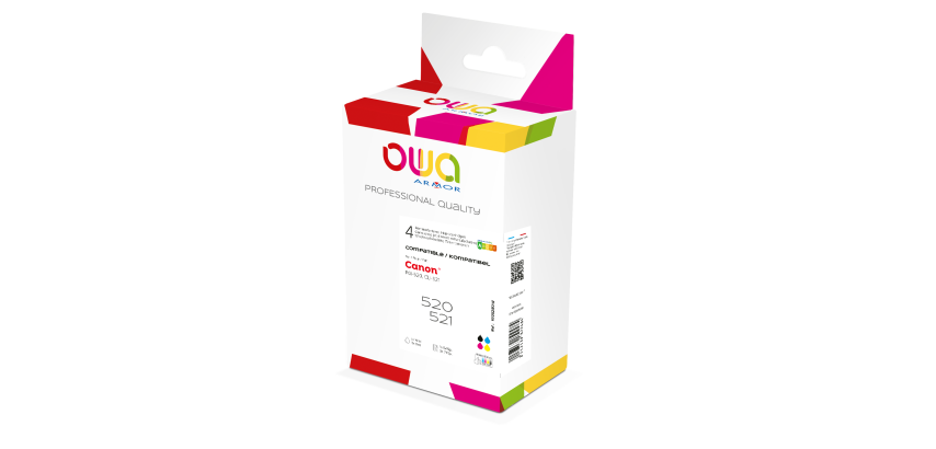 Pack de 4 cartouches d'encre remanufacturées OWA - standard - Noir Cyan Magenta Jaune - pour CANON PGi-520, CLi-521 C, CLi-521 M, CLi-521 Y
