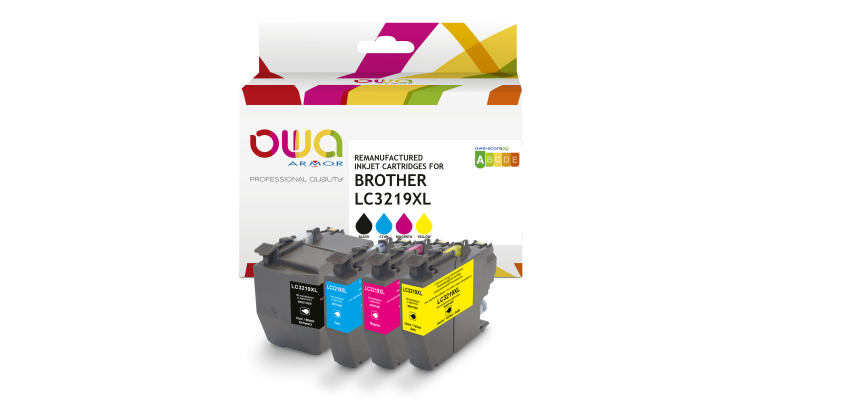 Pack de 4 cartouches d'encre remanufacturées OWA - haute capacité - Noir Cyan Magenta Jaune - pour BROTHER LC-3219XLBK, LC-3219 XL C, LC-3219 XL M, LC-3219 XL Y