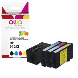 En_pack de 4 cartouches d'encre remanufacturées owa - haute capacité - noir cyan magenta jaune - pour hp 912xl