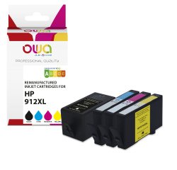 Pack de 4 cartouches OWA compatible HP912XL Noir Cyan Magenta Jaune pour imprimante jet d'encre