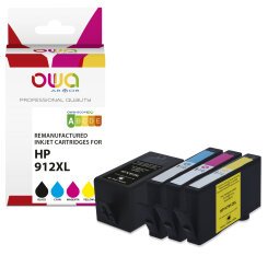 Pack de 4 cartouches d'encre remanufacturées OWA - haute capacité - Noir Cyan Magenta Jaune - pour HP 912XL