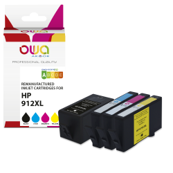 Pack de 4 cartouches OWA compatible HP912XL Noir Cyan Magenta Jaune pour imprimante jet d'encre