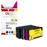 Pack 4 toners remanufacturés OWA équivalent HP 3JA30AE 963XL pour imprimante jet d'encre