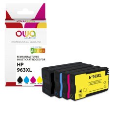 Pack 4 toners remanufacturés OWA équivalent HP 3JA30AE 963XL pour imprimante jet d'encre