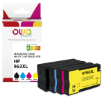 EN_Pack de 4 cartouches d'encre remanufacturées OWA - haute capacité - Noir Cyan Magenta Jaune - pour HP 3JA30AE, 963XL