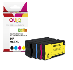 Pack de 4 cartouches d'encre remanufacturées OWA - haute capacité - Noir Cyan Magenta Jaune - pour HP 3JA30AE, 963XL
