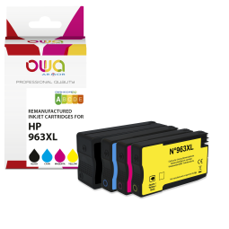 Pack de 4 cartouches d'encre remanufacturées OWA - haute capacité - Noir Cyan Magenta Jaune - pour HP 3JA30AE, 963XL