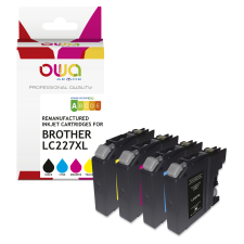 Pack de 4 cartouches d'encre remanufacturées OWA - haute capacité - Noir Cyan Magenta Jaune - pour BROTHER LC-227 XL BK, LC-225 XL C, LC-225 XL M, LC-225 XL Y