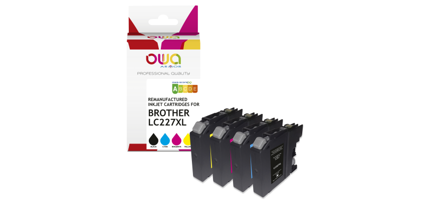Pack de 4 cartouches d'encre remanufacturées OWA - haute capacité - Noir Cyan Magenta Jaune - pour BROTHER LC-227XLBK, LC-225XLC, LC-225XLM, LC-225XLY